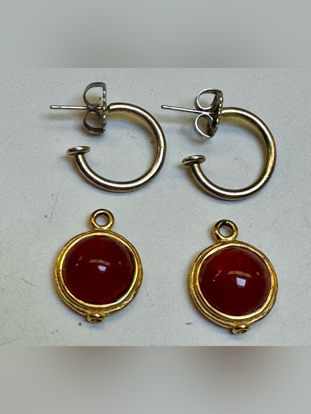 Jaded 925 sterling silver hoops-Removable gold vermeil carnelian Dangle Charms